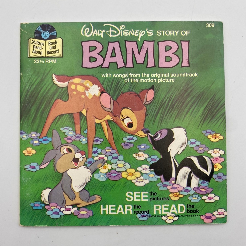 Walt Disney Story of Bambi Read-Along Book and 7 Inch Record 33 RPM 1977 309